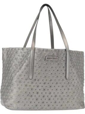 Jimmy Choo Tote Bag Leather Silver Auth BA9695